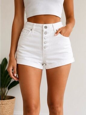 Express White High-Rise Button-Fly Denim Shorts